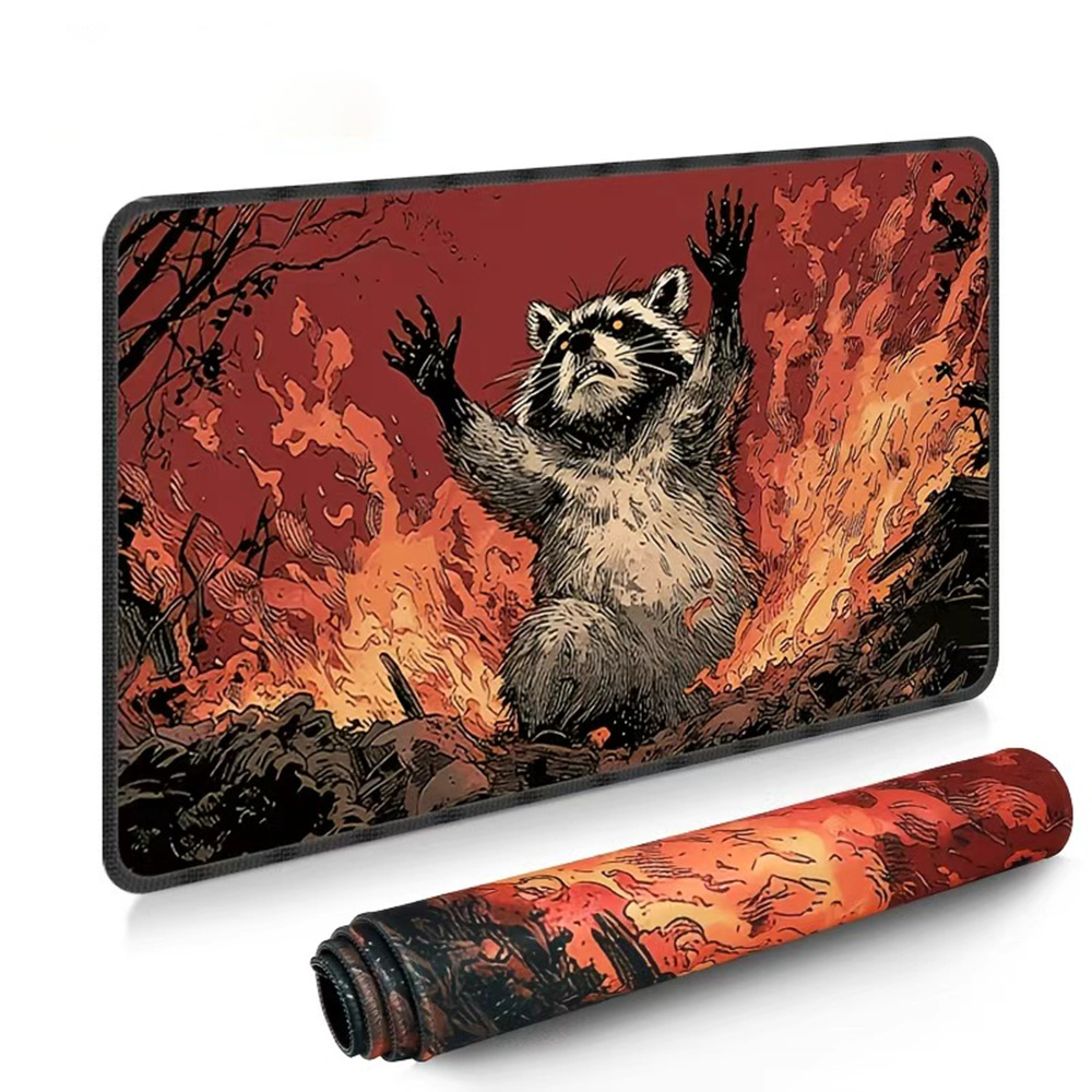 Bar Mat Rubber - 1 Stück „Raccoon in Flames“ MTG-Spielmatte,