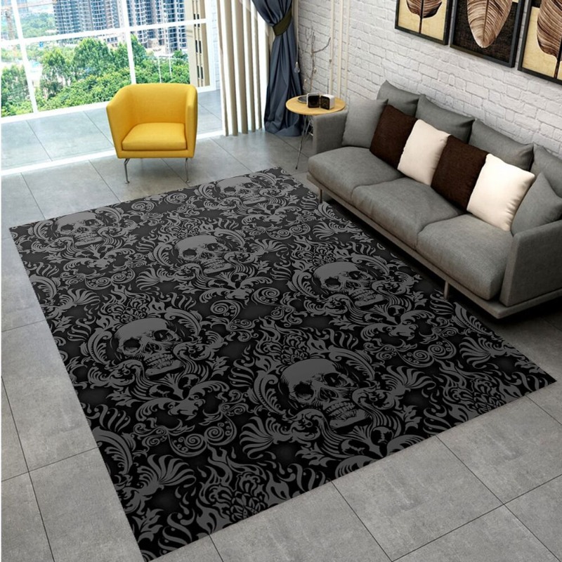Bar Mat Rubber - Vintage schwarze Gothic Schädel Damast Halloween