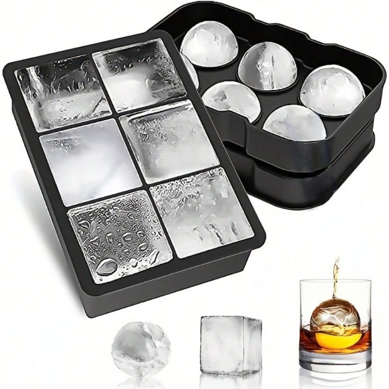 Ice Mold Sphere - Premium-Silikon-Eiswürfelform mit Deckel, großes Quadrat und